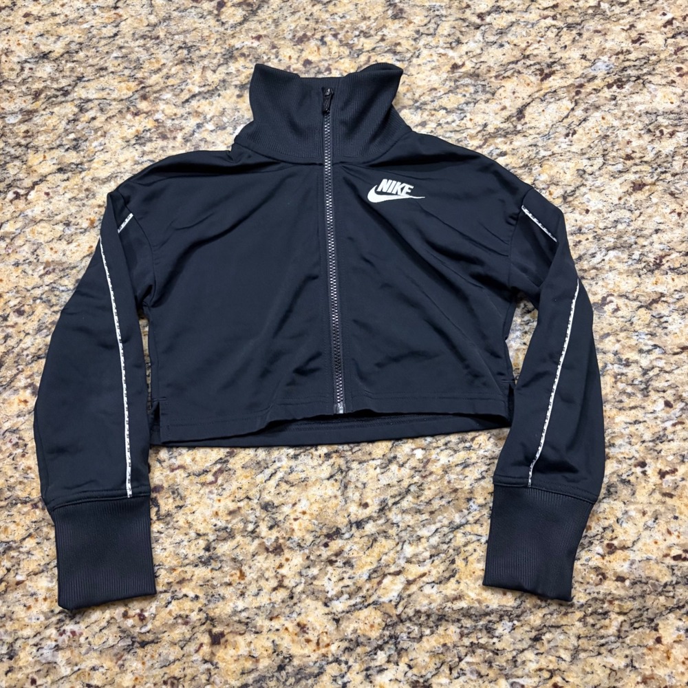 Nike Womens Black Cropped Full Zip Track Jacket Funnel Neck Small ws